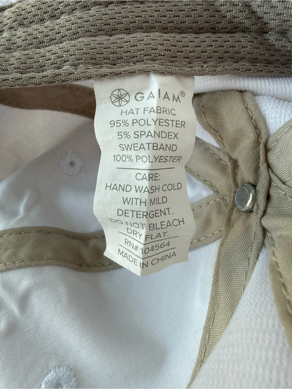 GAIAM White Baseball Cap Interior with Brand Tag